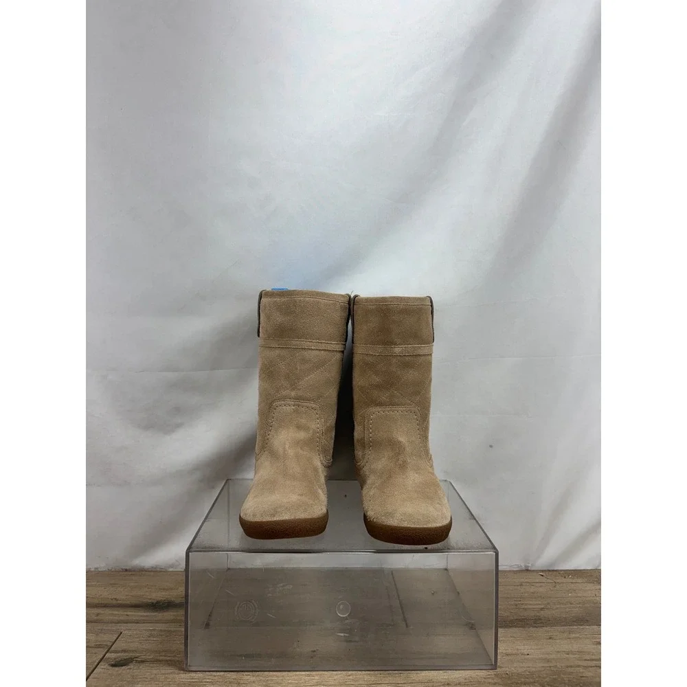 Tory Burch Womens Tan Suede Quilted Shearling Lined Mid Calf Boots 6M 31597